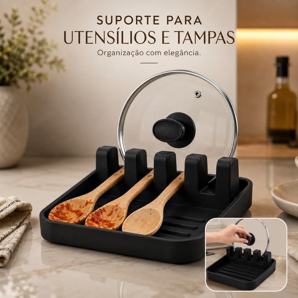 Suporte para Utensílios  de Cozinha - Colher e Tampa  Organizador de Casa com Dreno em Impressão 3D