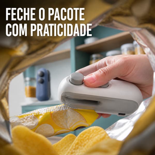 Mini Seladora 2 em 1 Recarregável USB para Embalagens, com Função de Corte e Conservação Prática de Alimentos e Lanches