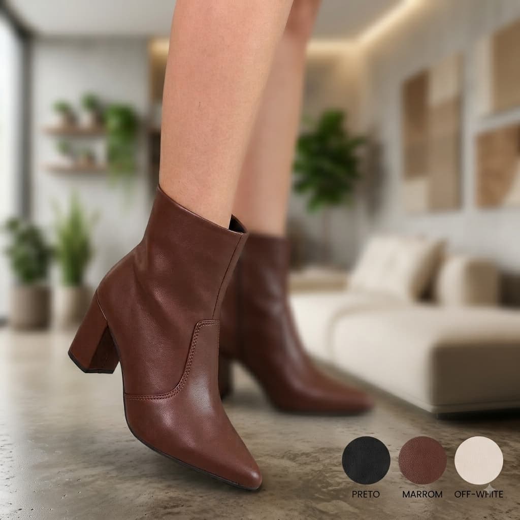 Bota Feminina Cano Curto Bico Fino Salto Alto Grosso – Elegância e Estilo para Seus Looks