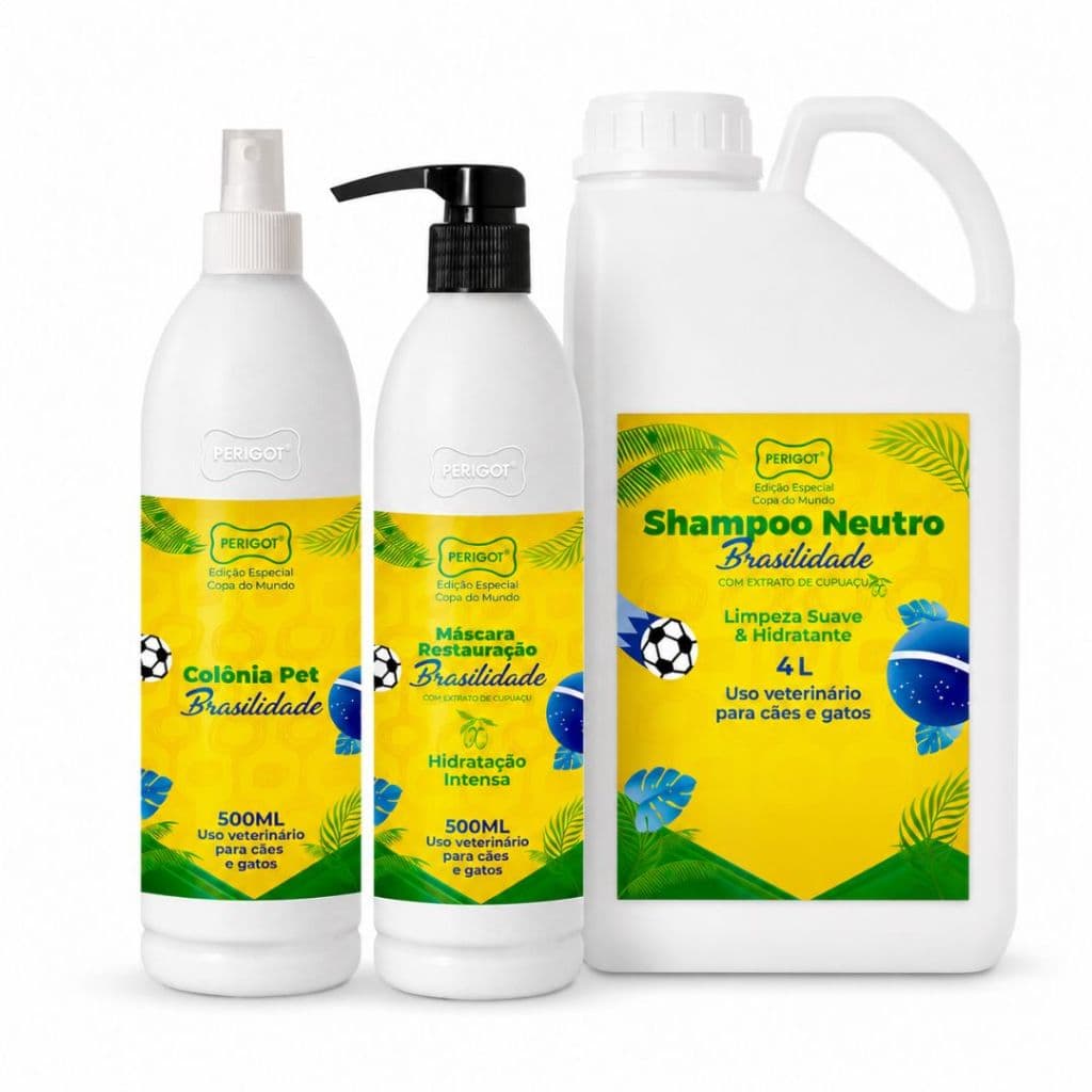 Kit Brasilidade: Perfume Pet 500ml + Máscara Hidratação Cupuaçu 500ml + Shampoo Neutro 4l