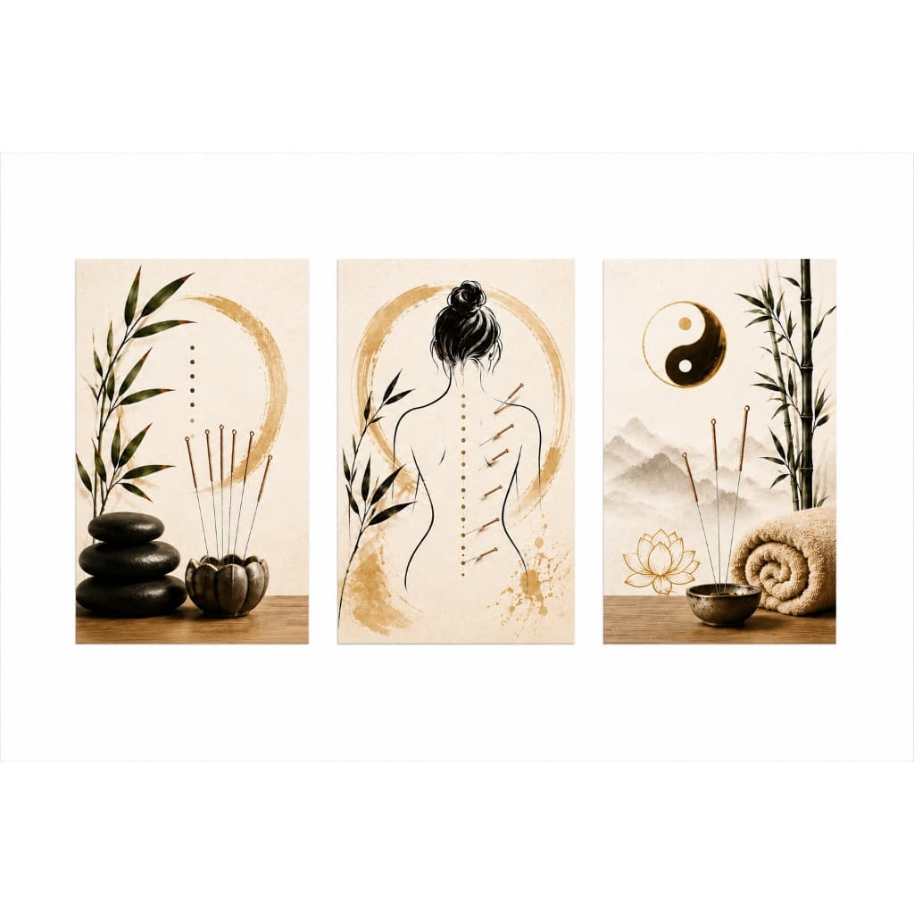 Kit 3 Quadros Decorativos Acupuntura Clínica Terapias Alternativas Medicina Chinesa