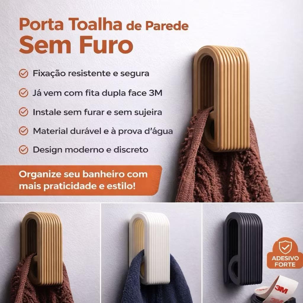 Kit Suporte Porta Toalha Banheiro Gancho Para Toalha De Rosto e Toalha De Banho Fixação Fácil