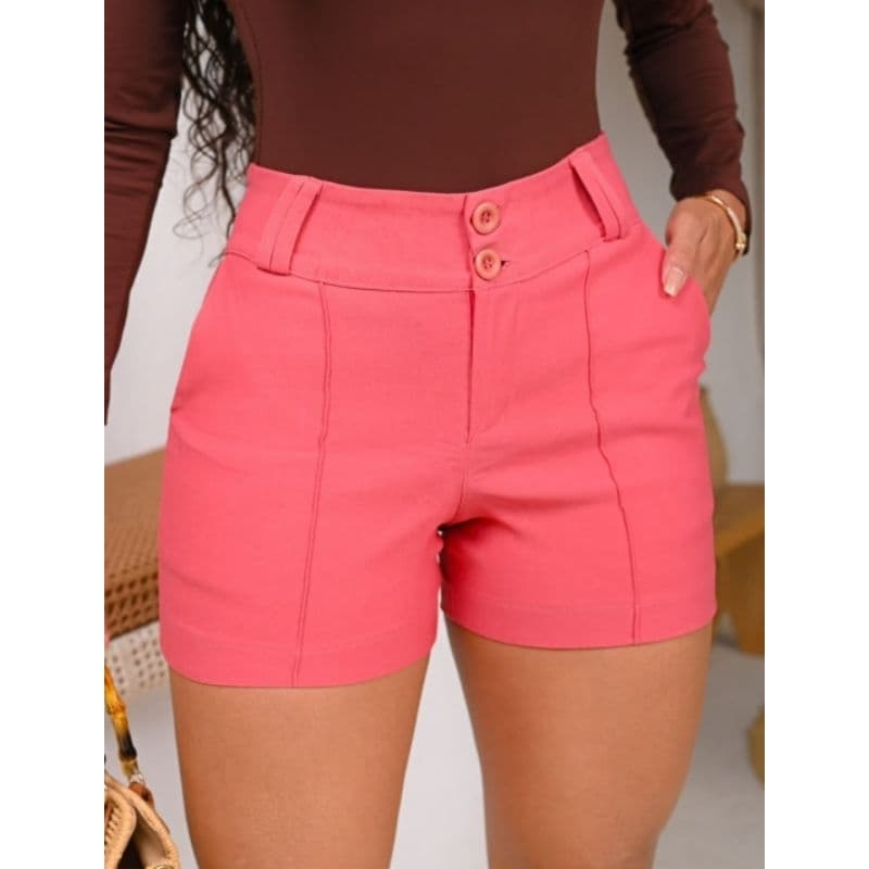 SHORT FEMININO ROSA ALFAIATARIA COM ELASTANO CINTURA ALTA PREMIUM COM BOLSOS TAMANHOS 36 AO 46