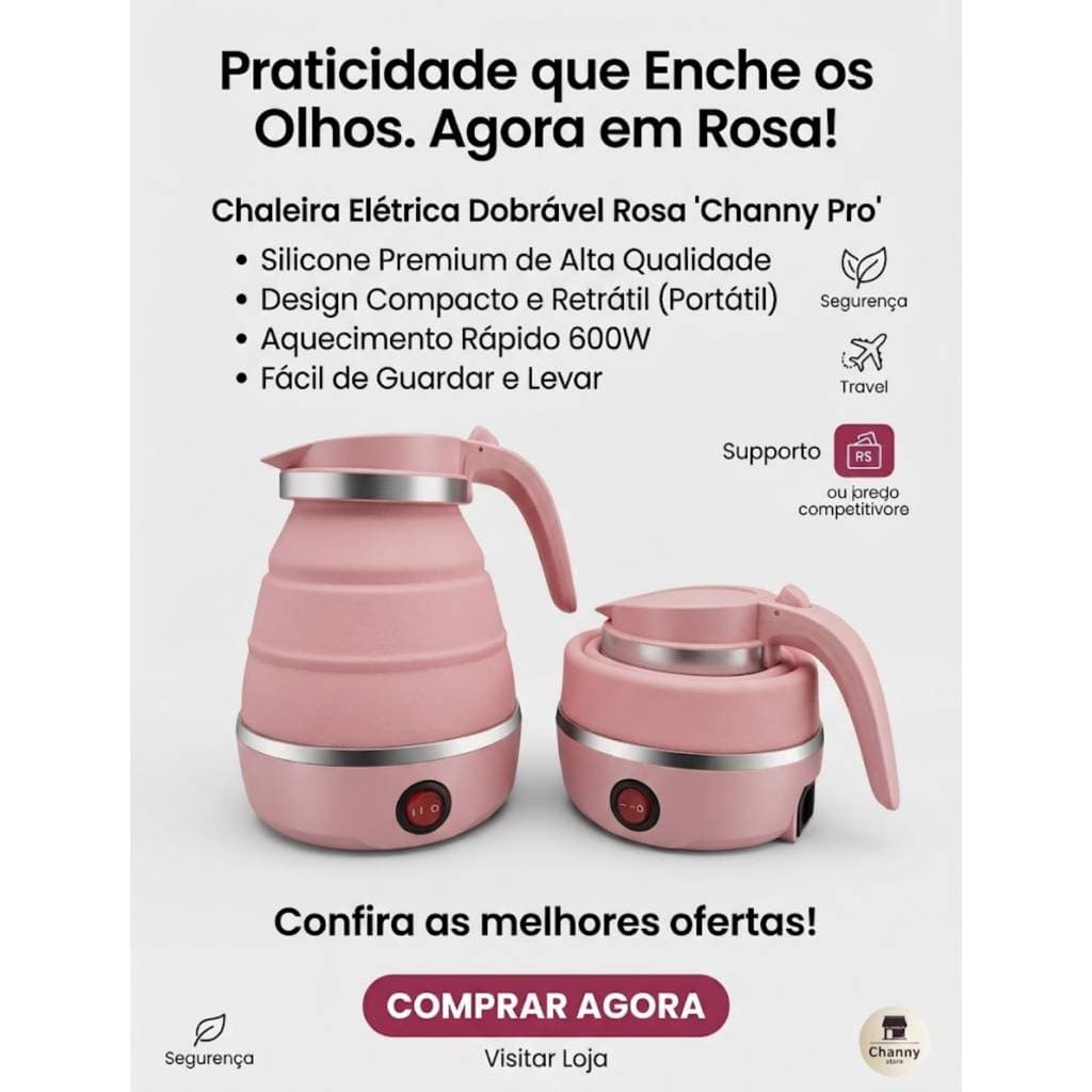 Chaleira Eletrica Dobravel Jarra Bule Silicone 600w 110v 600
