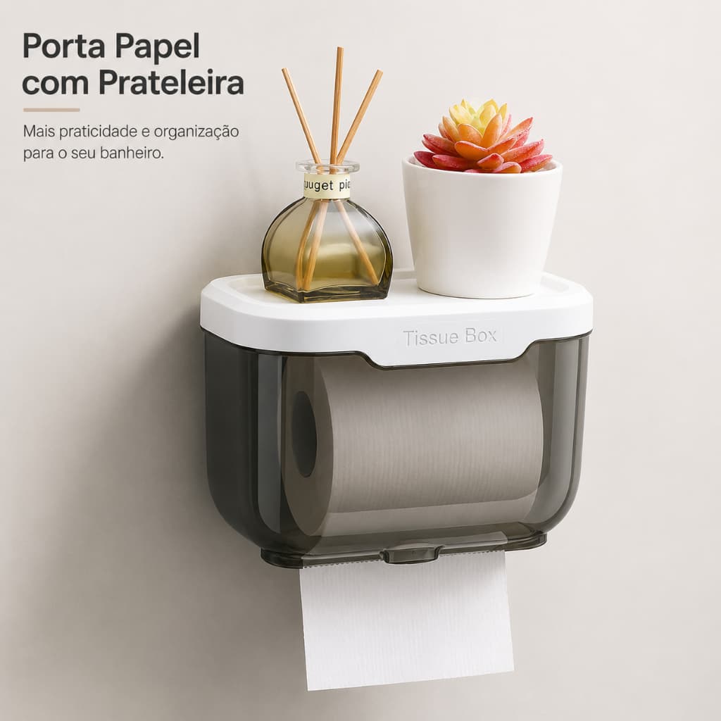 Suporte Porta Papel Higiênico de Parede com Prateleira Organizador para Banheiro Dispenser Fumê