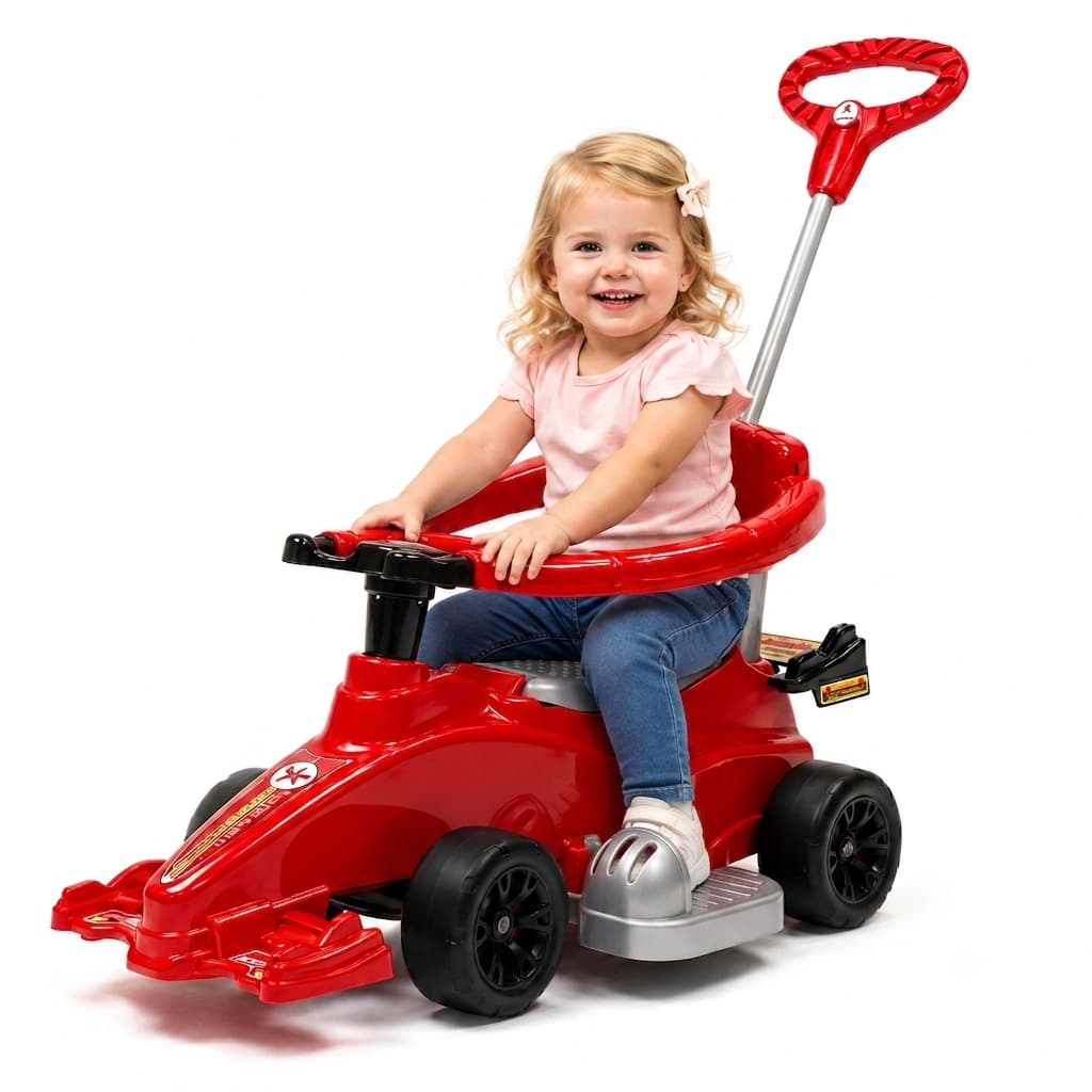 Carrinho de Passeio Infantil Speed Carro Esportivo Quadriciclo com Haste e Som Motoquinha Calesita