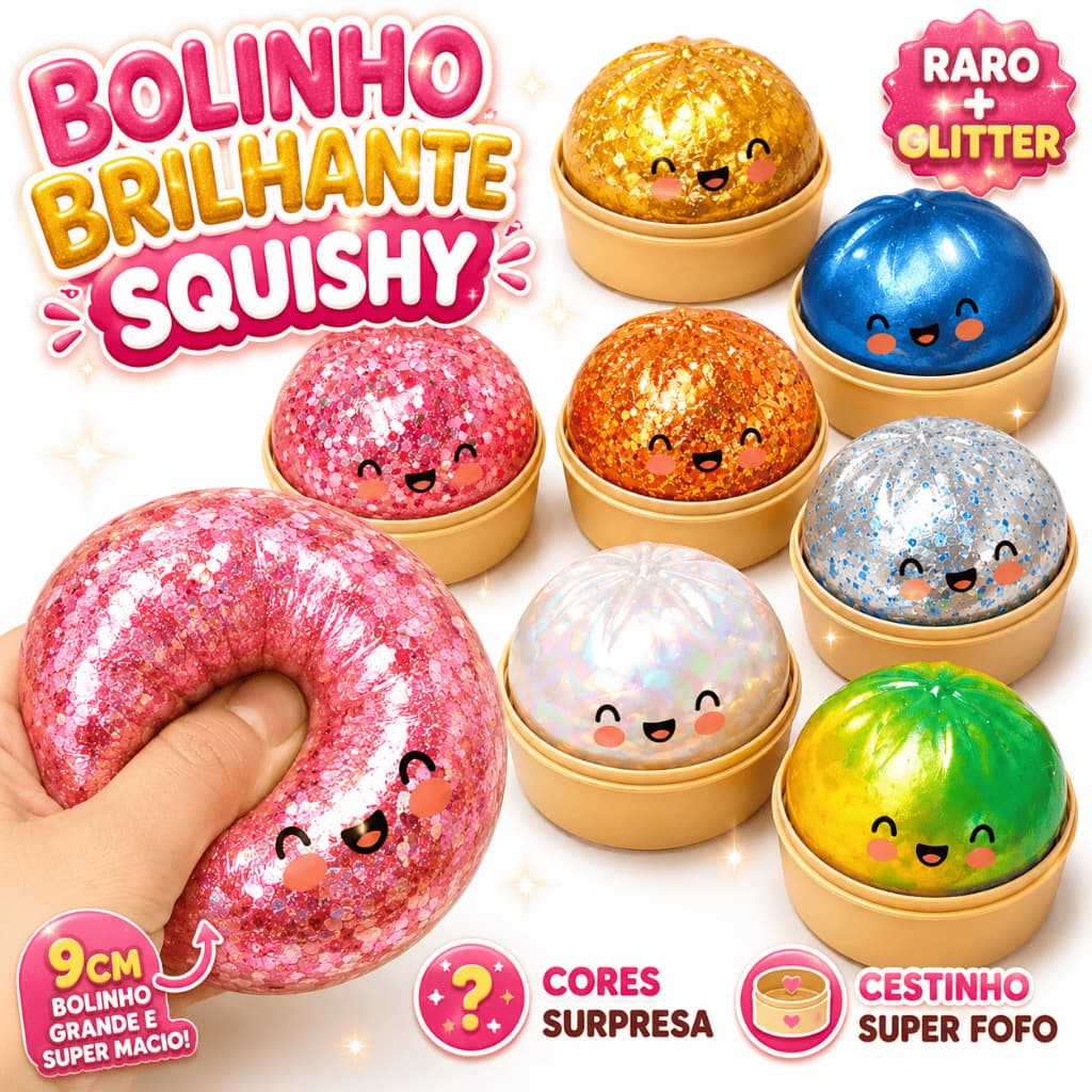 Taba Squishy Dumplings Raro Brilhante Glitter Cor Surpresa Tik Tok Bolinho Chinês