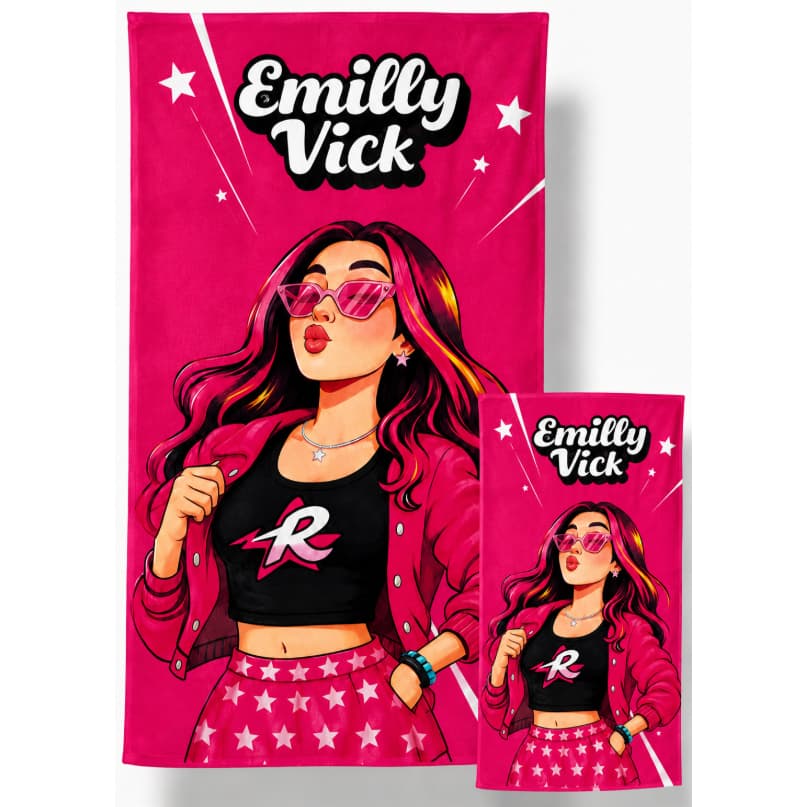Kit Toalha De Banho + Toalha De Mão Infantil Emily Vick Grupo Dos Rosa
