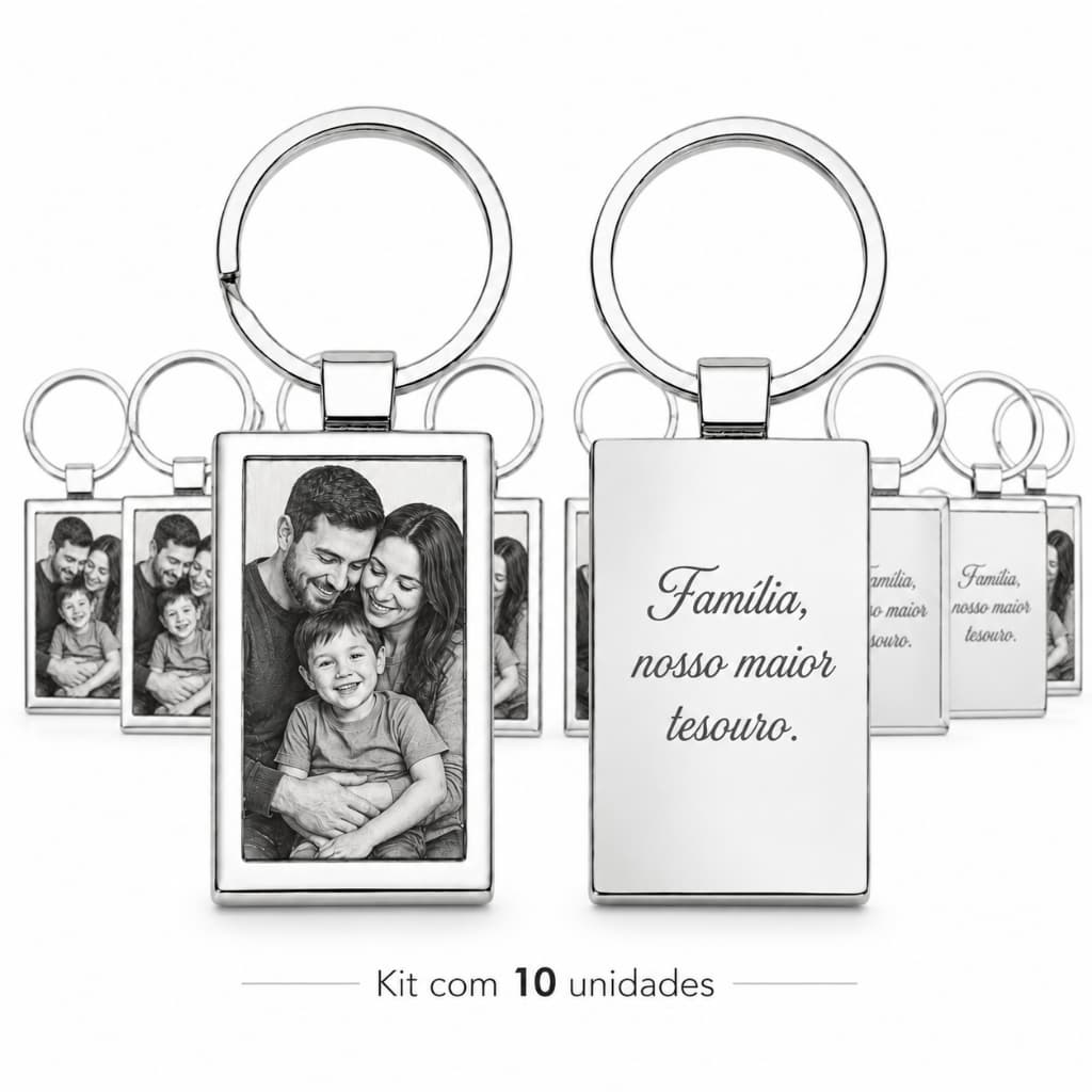 Kit 10 Chaveiros Personalizado Gravação a Laser Aço Inox Foto Frase Nome Presente Namorada Mãe Casal Filho