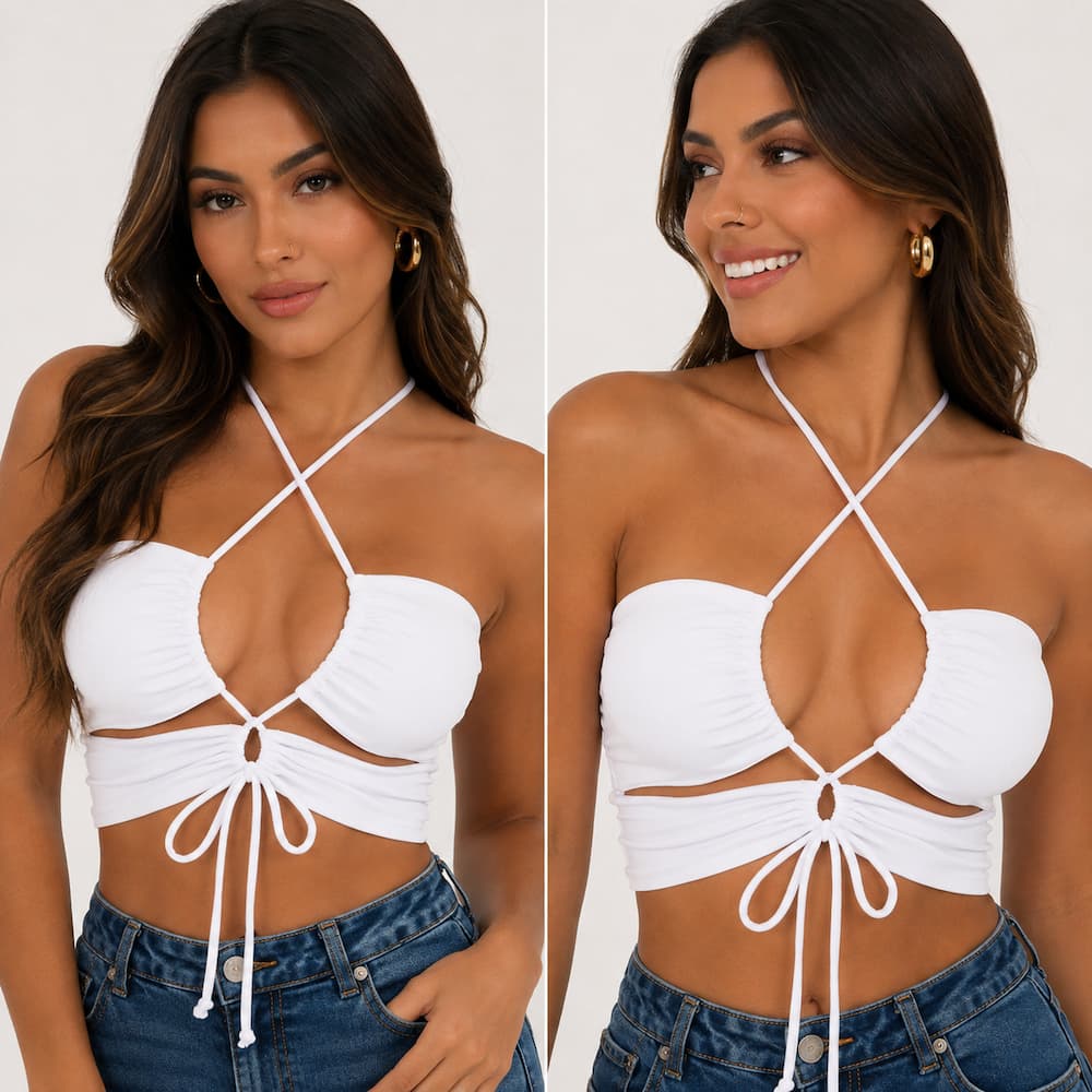 Cropped Feminino Decotado Top Tiras  Blusinha Curta Gringa Suplex Alcinha Verão