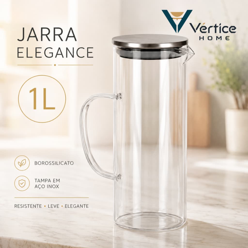 Jarra Vidro Borossilicato 1 Litro Tampa Inox Jarra Suco Água Hermética