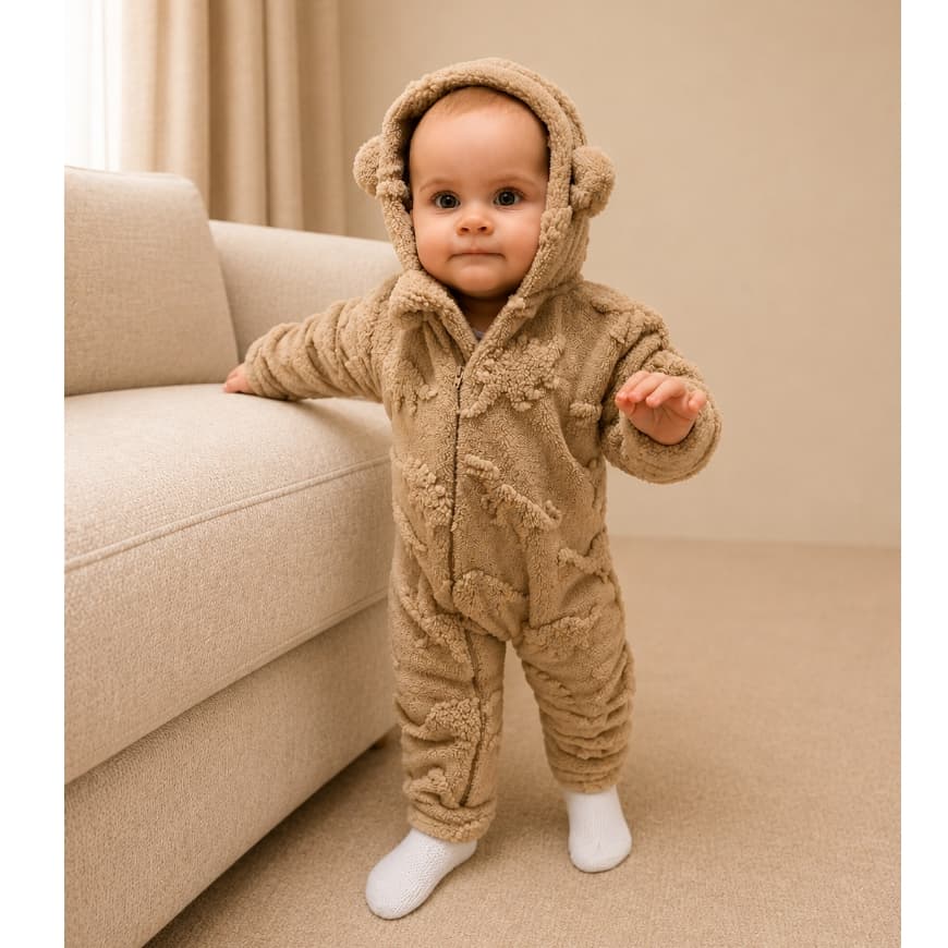 Macacão Infantil Bebê Peluciado Roupa de Frio Marrom