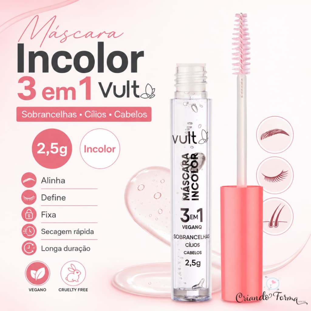 Máscara Vult Incolor 3 Em 1 - Sobrancelhas, Cílios E Cabelos - 2,5G