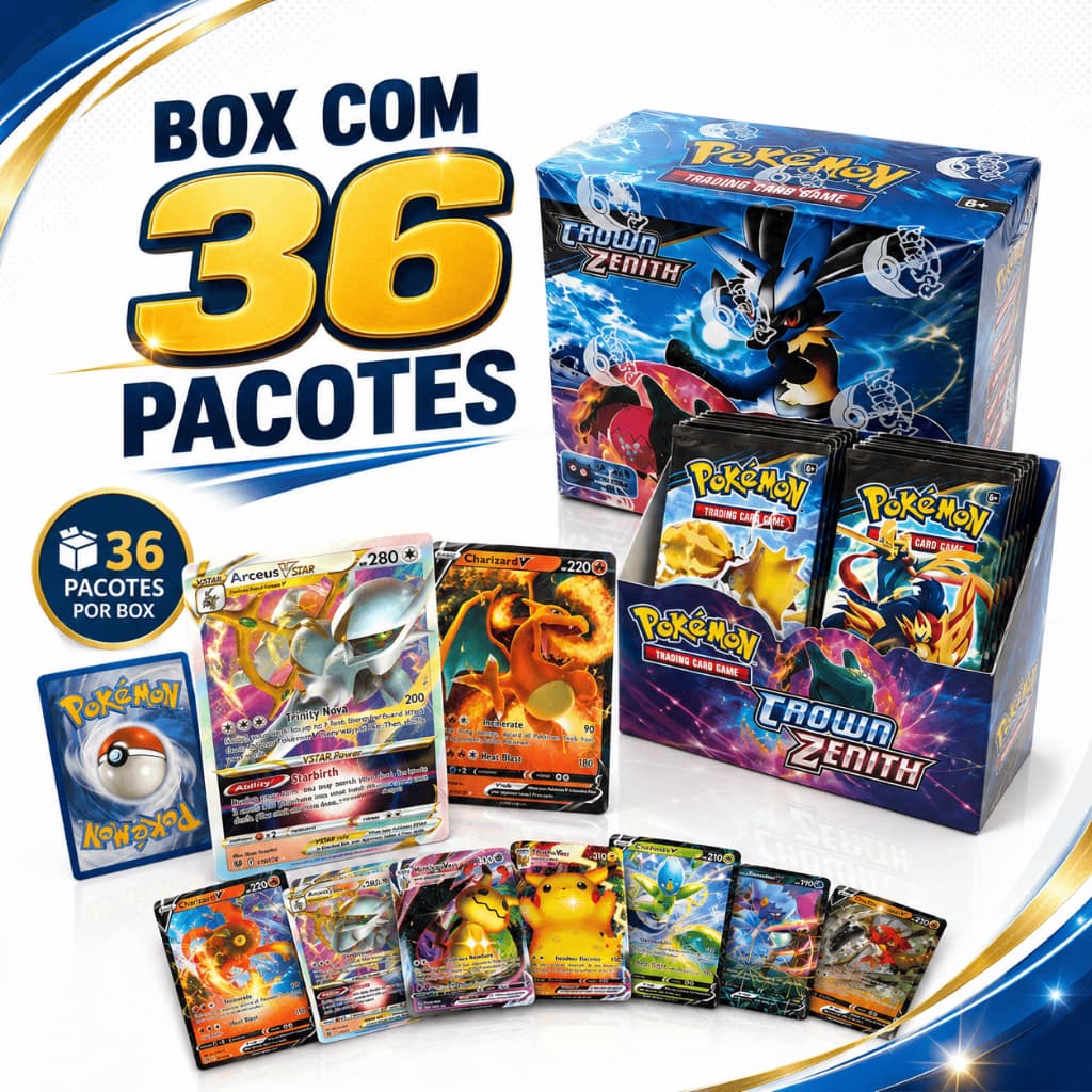 Kit Box Pokemon TCG 36 Booster Pacotinhos Coleção 288 Cards