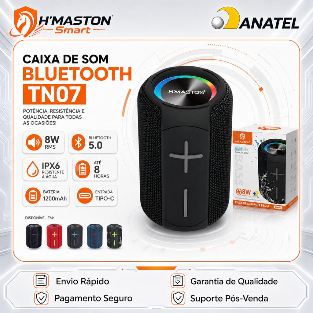 H'maston TN07 Caixinha De Som Bluetooth Caixa De Som Bluetooth Caixa Som Caixa De Som Pequena Caixa Bluetooth IPX6