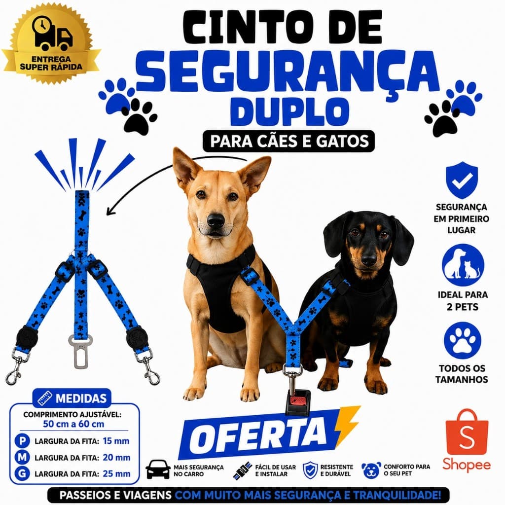 cinto para cachorro | guia cinto de segurança duplo para cachorro | cinto pet duplo