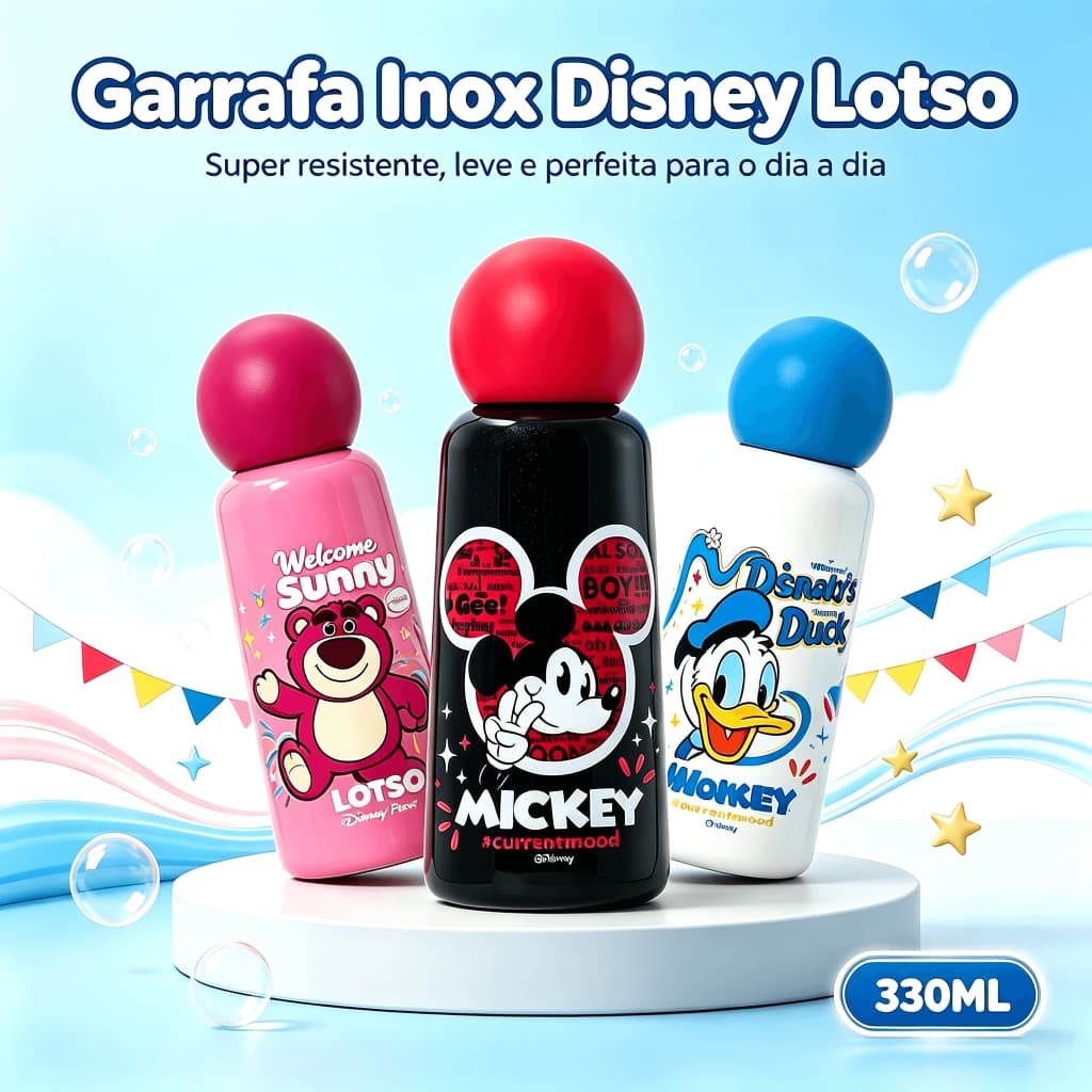 Garrafa Água Squeeze Infantil Lotso Toy Story 330ml Resistente Disney Pixar