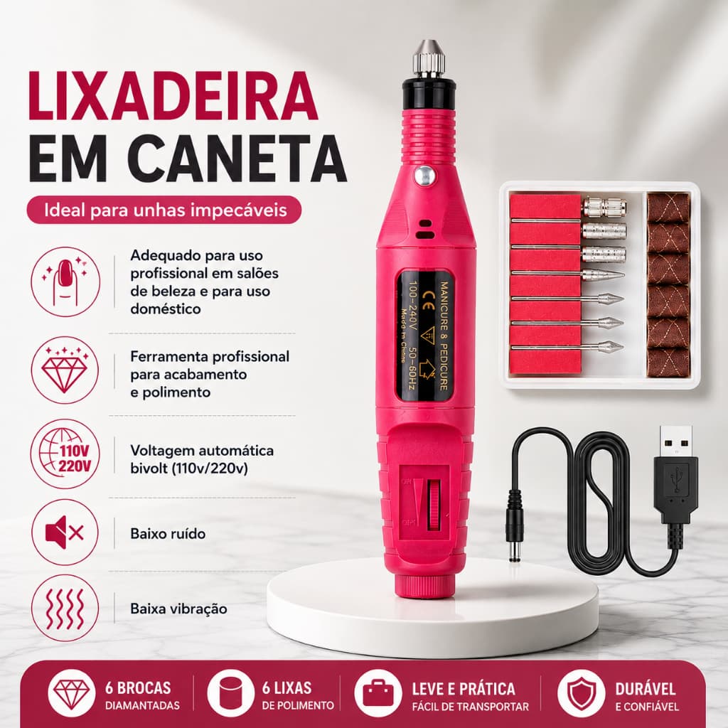 Lixadeira Caneta Motor Bivolts Profissional Bloco Motor Unha Lixa Elétrica