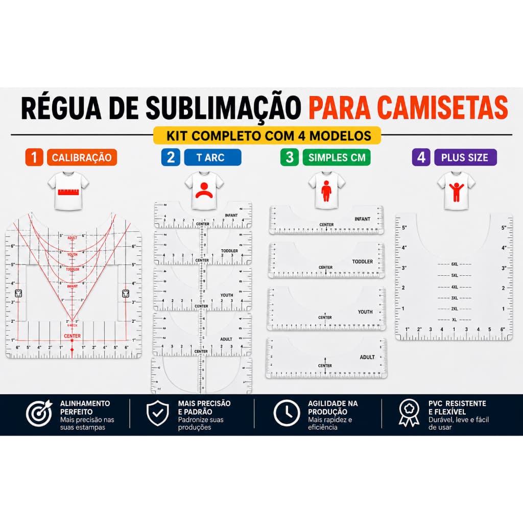 Régua de Sublimação para Camiseta T-Arc Simples CM Calibração Plus Size