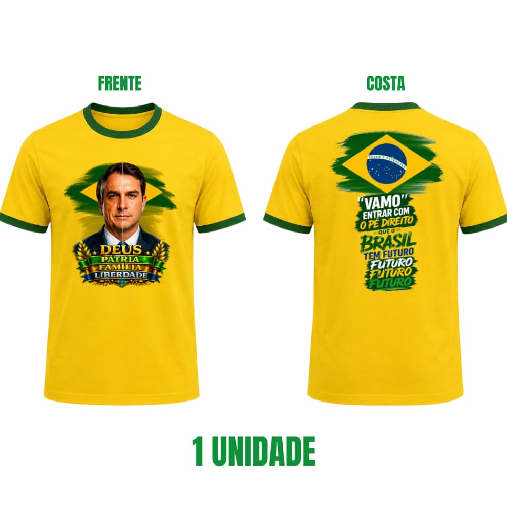 Camiseta Unissex Camisa Meu Amigo Flavio Bolsonaro Politica 100% Algodão blusa Brasil Vede e Amarelo