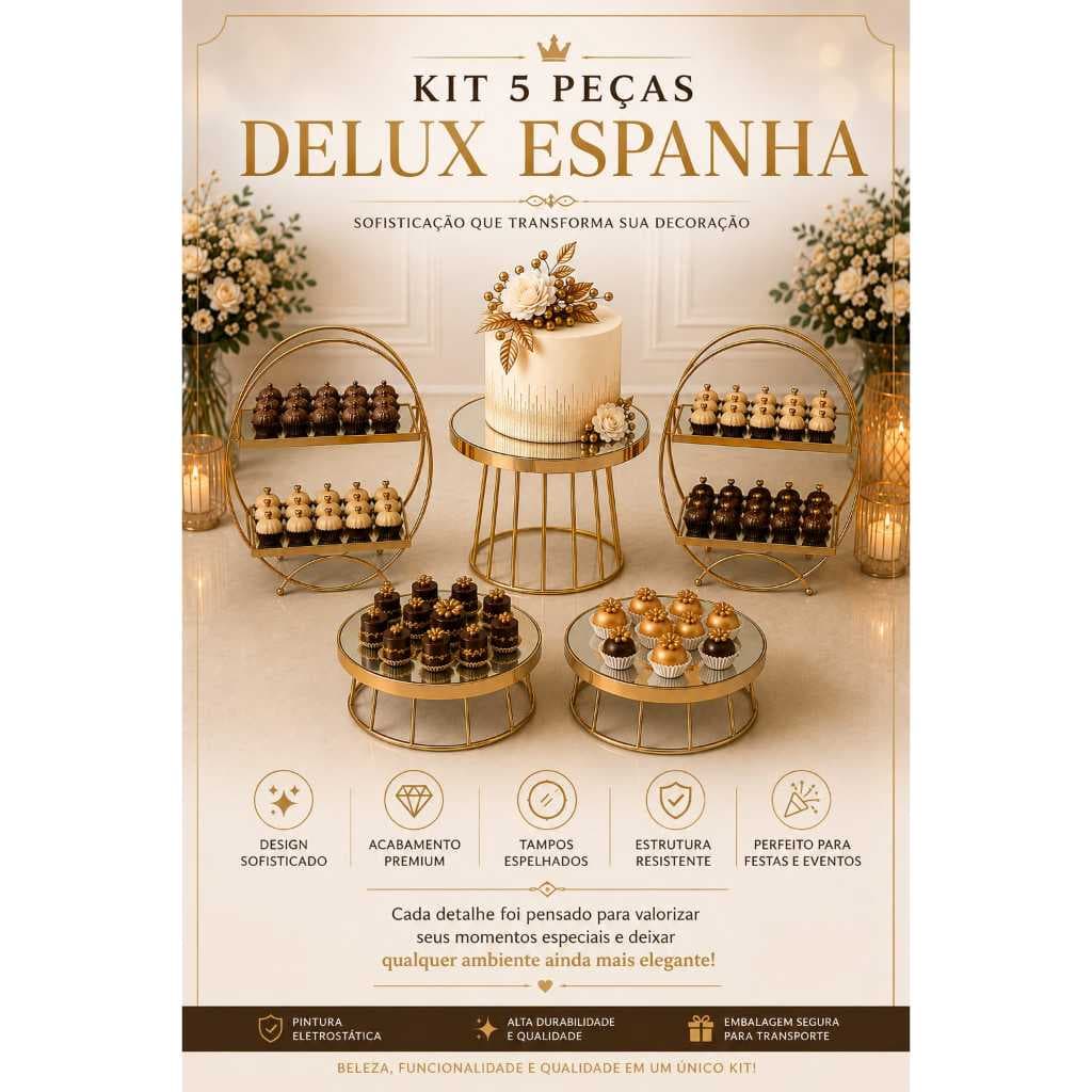 KIT DELUX ESPANHA 5 PEÇAS BOLEIRA E DOCEIRAS DECORAÇÃO DE FESTAS