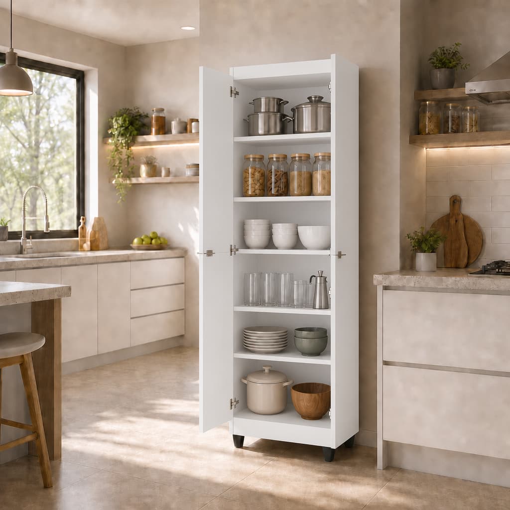 Armário Multiuso Organizador 4 Portas 6 Nichos  Para Cozinha Branco - Clean-Direto Da Fábrica  Com Envio Imediato