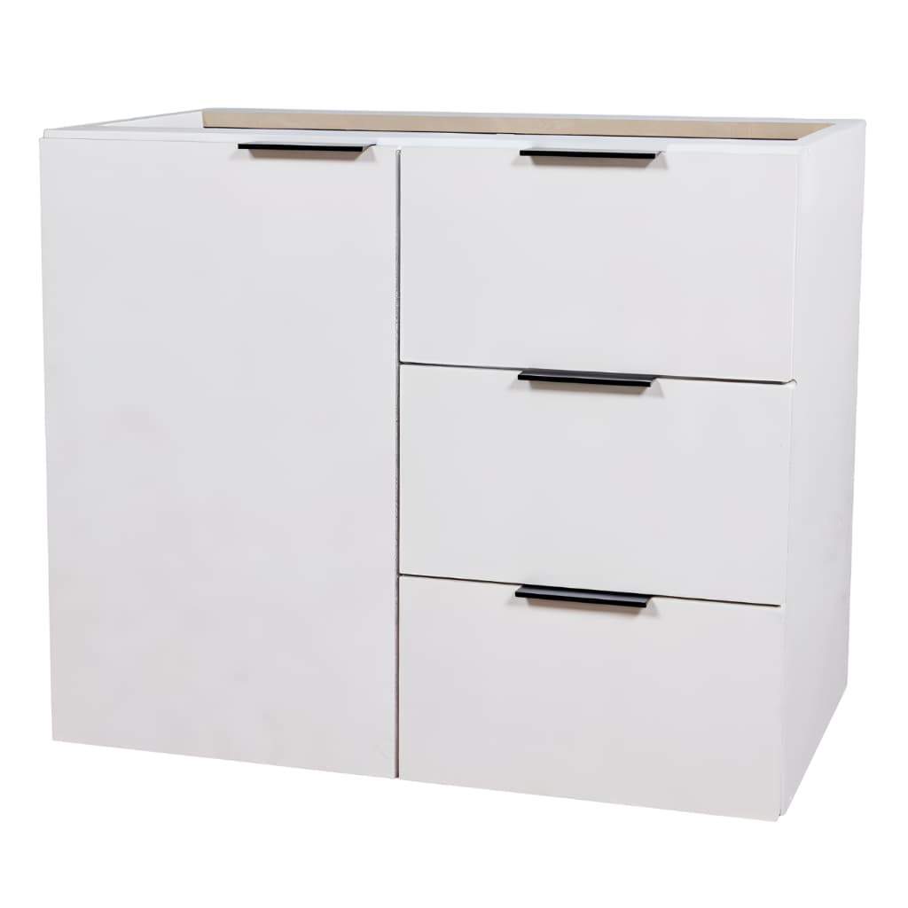 Gabinete Banheiro 60cm MDF Branco Balcão Sem Tampo de Apoio Armário Com Fundo - Gavetas Lado Direito do Móvel