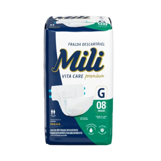 Fralda Geriátrica Mili Vita Care Premium Tamanho G com 8 unidades