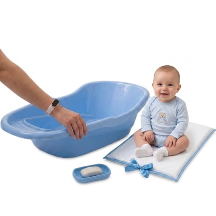 KIT BEBÊ BANHEIRA 20L + TROCADOR PORTÁTIL + SABONETEIRA MENINO MENINA AZUL ROSA BRANCO