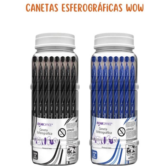 Kit 5 a 30 Caneta Esferográfica Wow Fun Ponta Fina 0.7 Preta+Azul Jocar Office - Leo&Leo