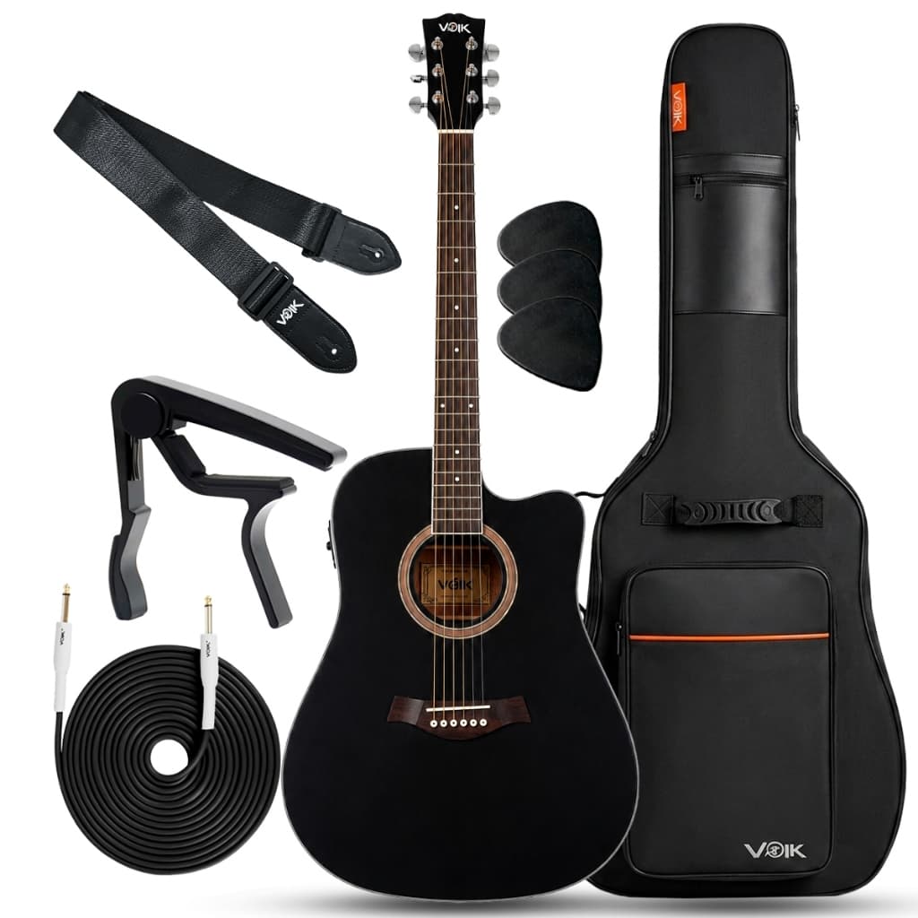 Kit Completo Violão Elétrico Folk Voik Serenata BK Com Bag Cabo Correia Capotraste