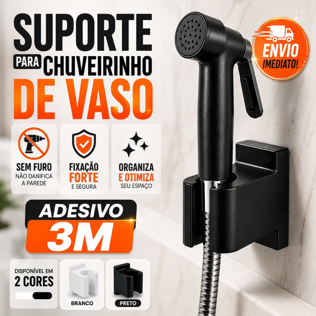 Suporte Chuveirinho Ducha Higiênica Adesivo Parede Instalação Sem Furo Fita Dupla Face 3M