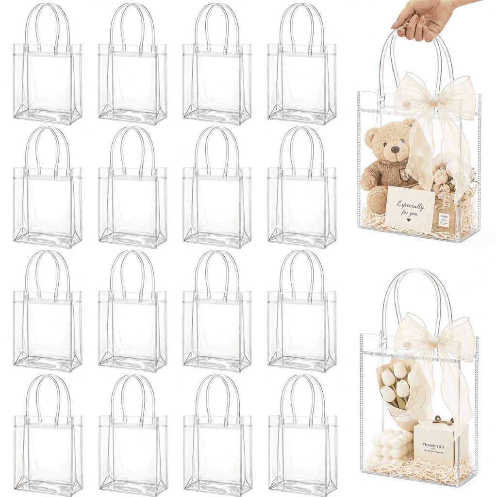 KIT C/20/10 Sacos de Presente de PVC Transparente com Alças embalagem festa de noiva bebê batismo