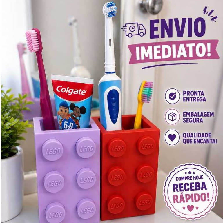 Porta Escova de Dente e Pasta  Criativo Estilo Lego Infantil Organizador de Banheiro - Envio 24h