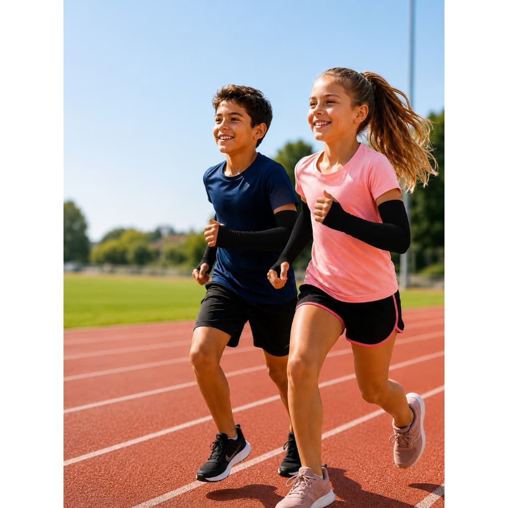 Manguito Infantil UV50+ Proteção Solar Braço Ciclismo Esporte Corrida Skate Brincadeiras com Polegar Acima de 10 Anos