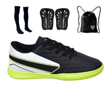 Chuteira Infantil Futsal Quadra Impactor Lançamento Uzze Sport + Meião + Caneleira + Mochila