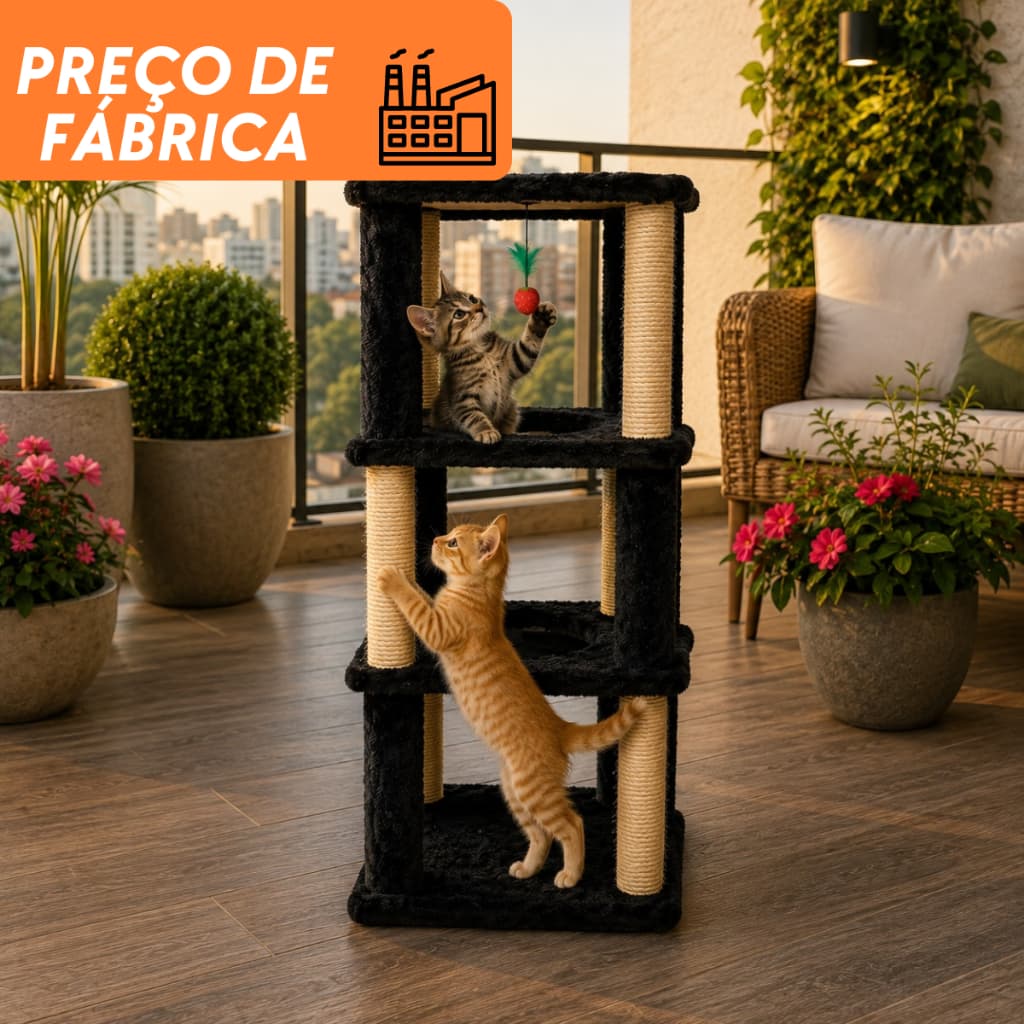 Torre Arranhador Gato com  4 Andares com Sisal Pelúcia Com Brinquedo