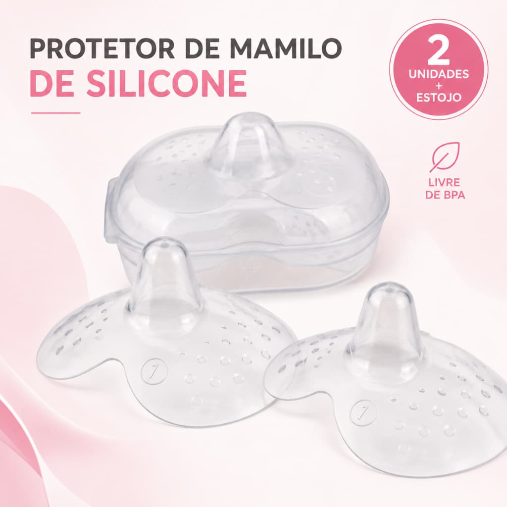 Protetor de Mamilo Silicone 2 Unidades com Estojo Bico de Seio para Amamentação BPA Free