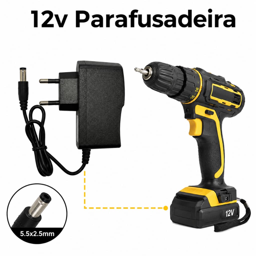 Fonte de Alimentação 12V Bivolt Parafusadeira Furadeira Bateria Lítio
