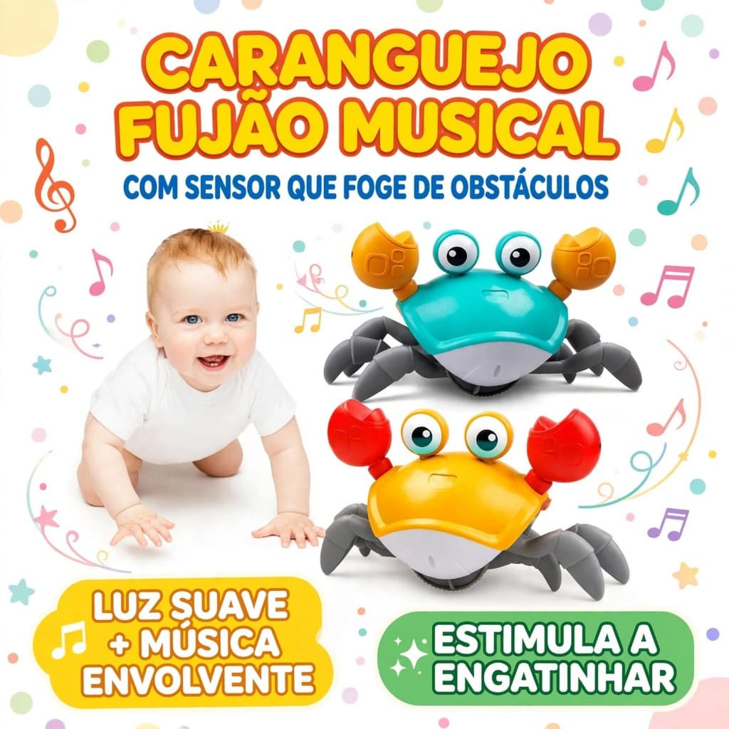 Brinquedo Caranguejo Fujão Música Luz Sensor