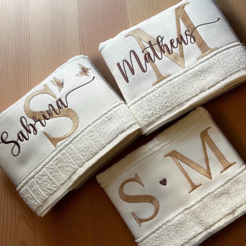 Kit Toalhas Bordadas Personalizadas (2 Banho + 1 Rosto) para Presente Casal | Casamento| Noivado| Enxoval