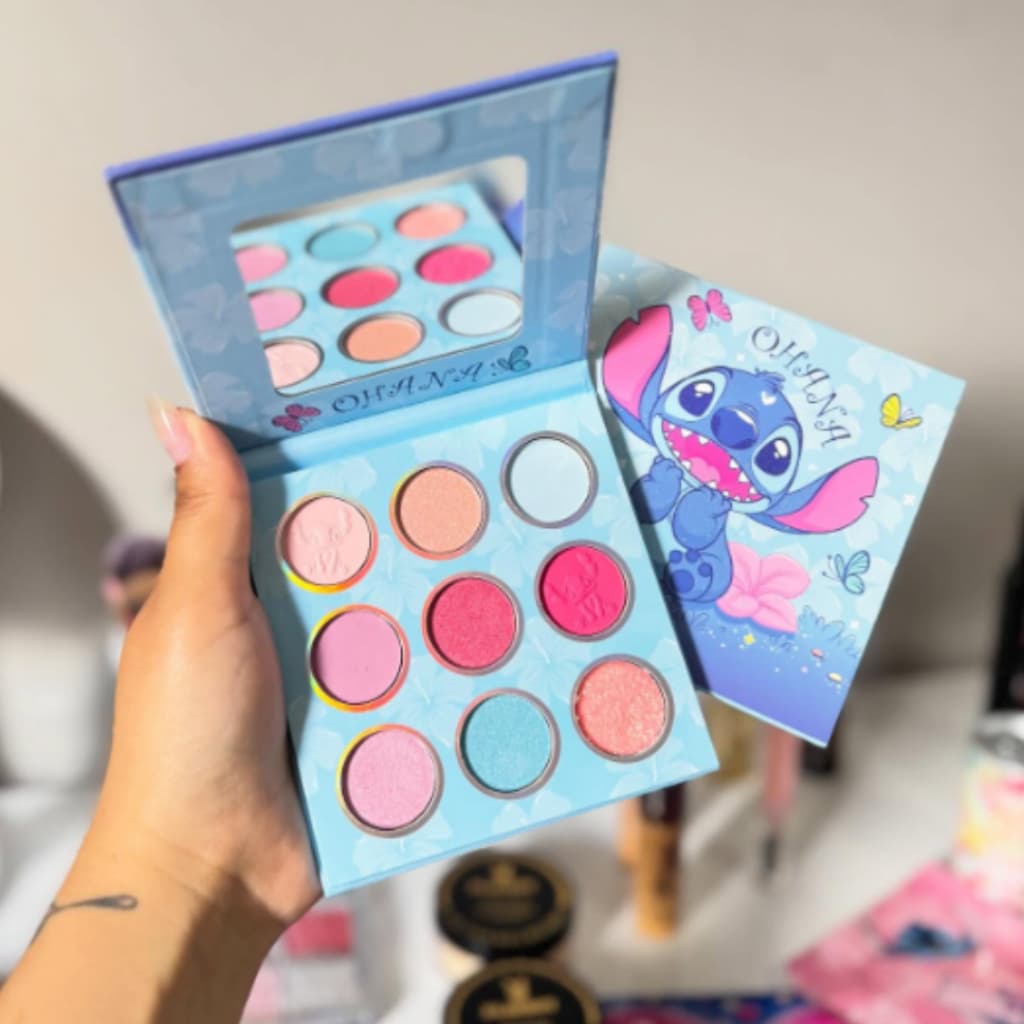 Paleta de Sombras Stitch Ohana 9 Cores Com Espelho Maquiagem Fofa