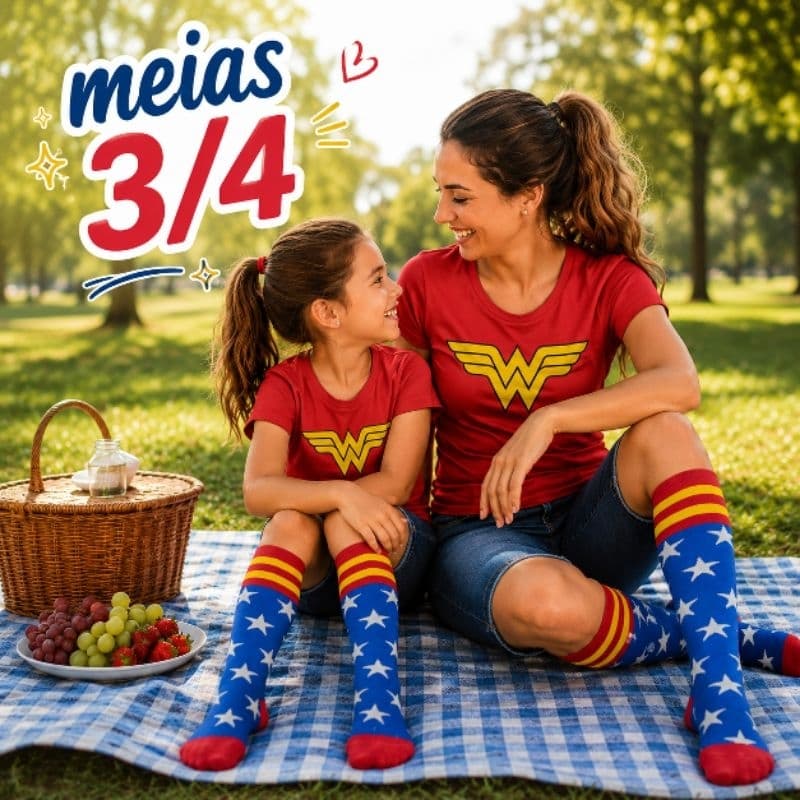Meia 3/4 Mulher Maravilha - mãe e Filha