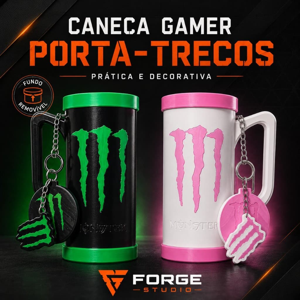 Kit Porta Energético 3 em 1 | Com Tampa e chaveiro Abridor