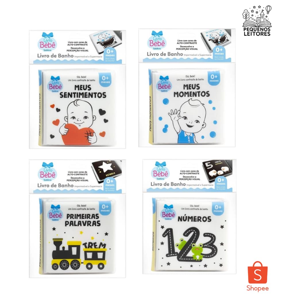 Kit 4 Livros de Banho Alto Contraste: Momentos - Números - Palavras - Sentimento