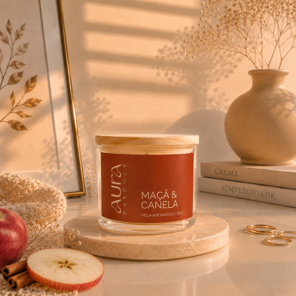 Vela aromática artesanal Maçã e Canela | 100% natural