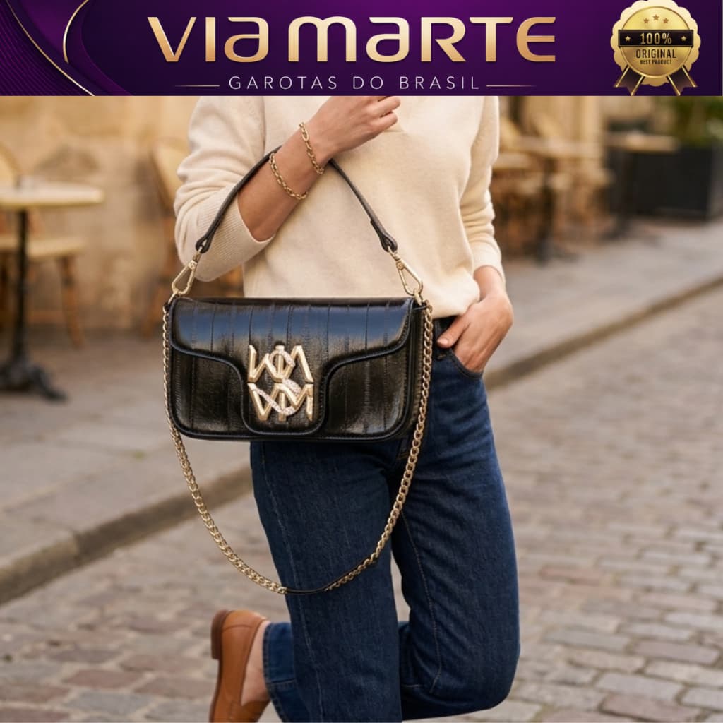 Bolsa Via Marte Crossbody Feminina Moderna Alça de Corrente Bag Pequena Retangular B2-731-01 Original