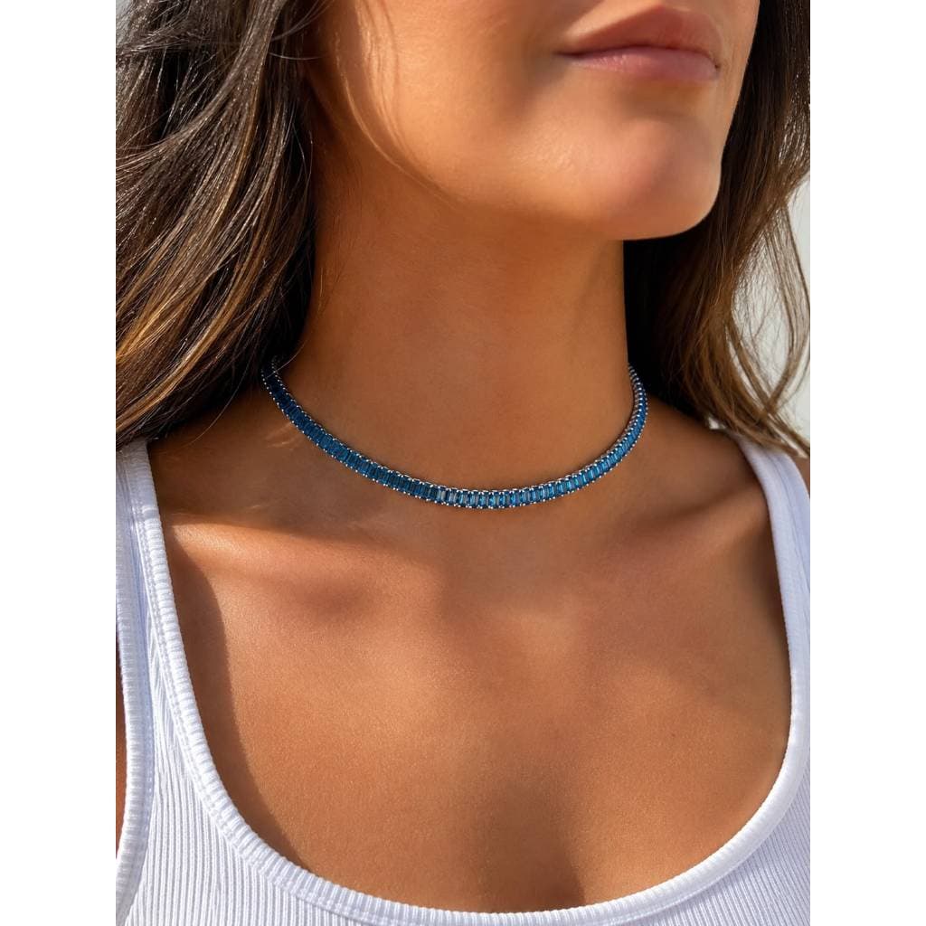 Colar Choker Riviera Colorida Semijoia Banho Ouro Pedra Zircônia Colorida 40cm