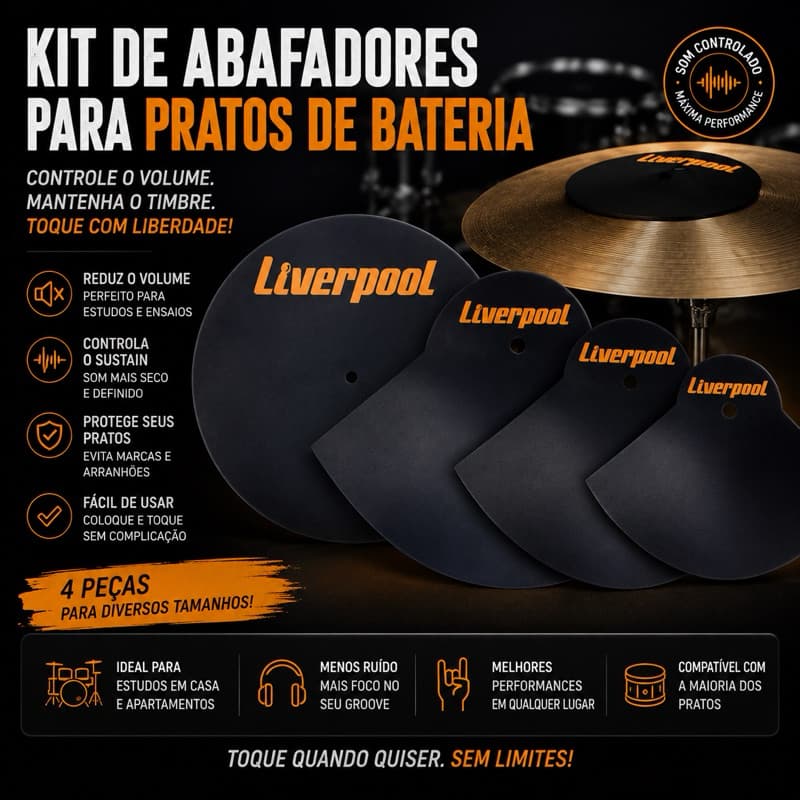 Kit de Abafadores Para Pratos de Bateria