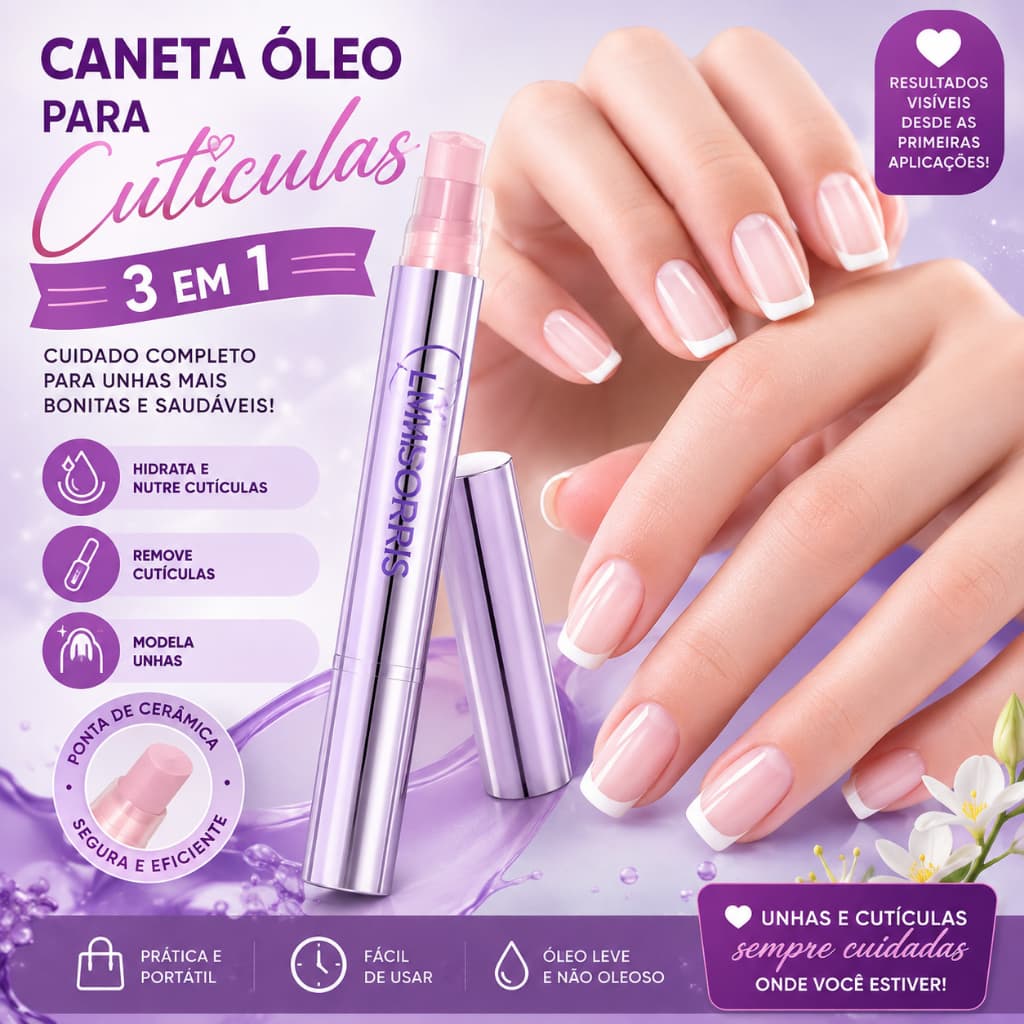 LUMISSORIS Caneta Óleo para Cutículas 3 em 1 com Ponta de Cerâmica Empurrador para Unhas